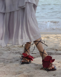 Demure Wrap Up Sandals in Glossy Burgundy